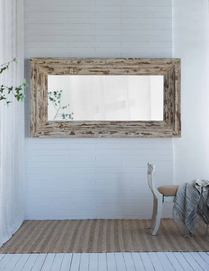 39X3.5X75 Full Length Rectangle Floor Mirror Distressed Wood Frame w2078