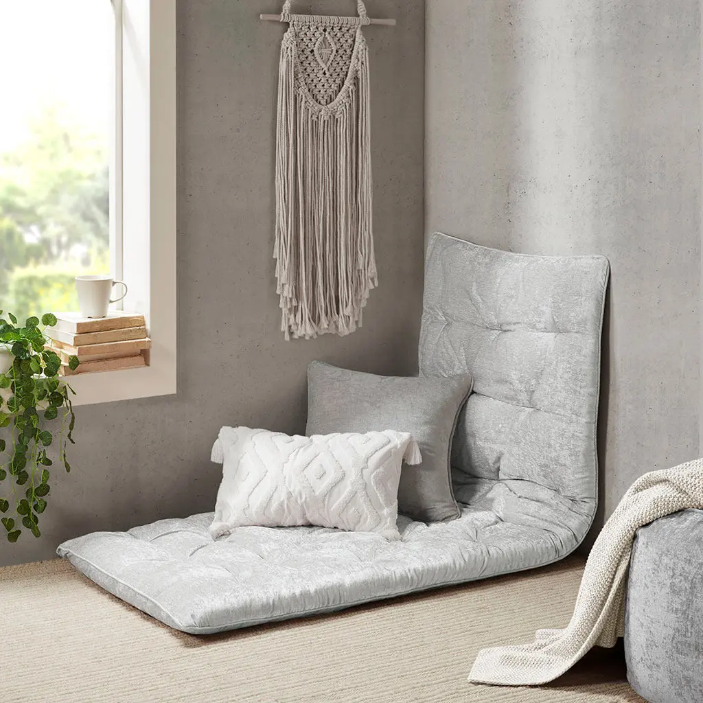 Poly Chenille Lounge Floor Pillow Cushion Grey Polyester jla