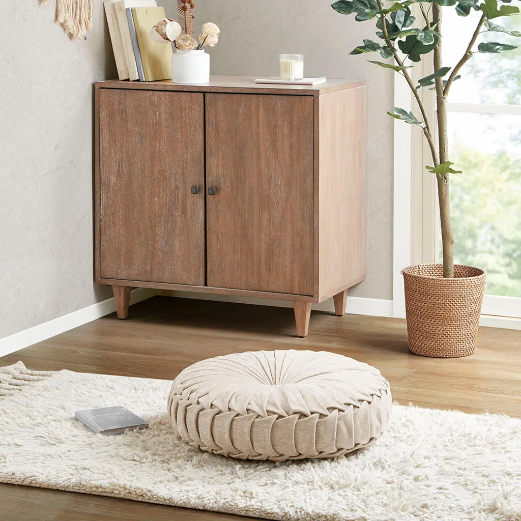Poly Chenille Round Floor Pillow Cushion Ivory Polyester Soft Comfortable Lounge Seating jla
