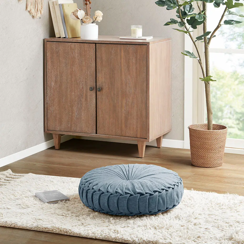 Poly Chenille Round Floor Pillow Cushion Aqua Soft Living Room Decor jla