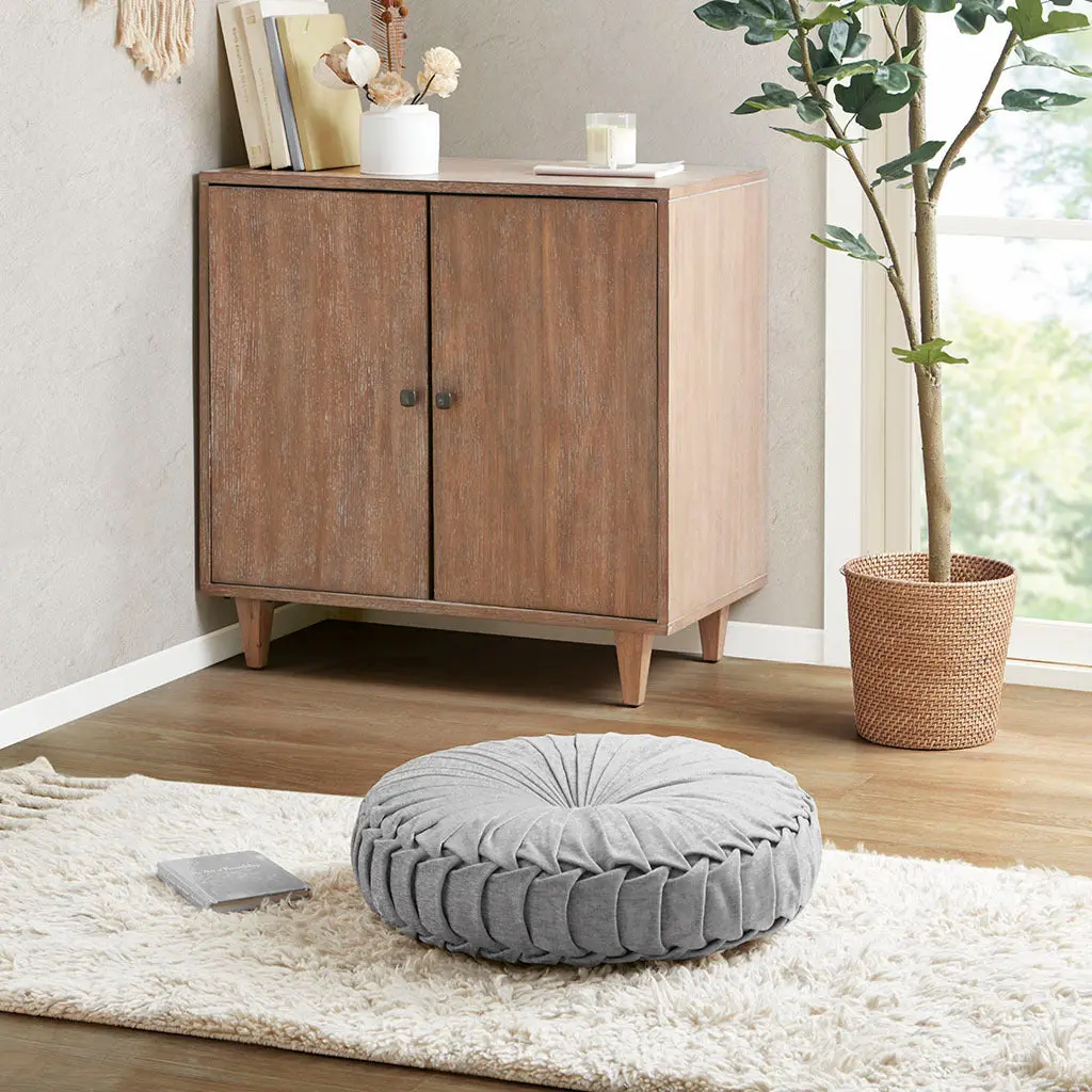 Poly Chenille Round Floor Pillow Cushion Grey Polyester Comfortable Soft Home Decor jla