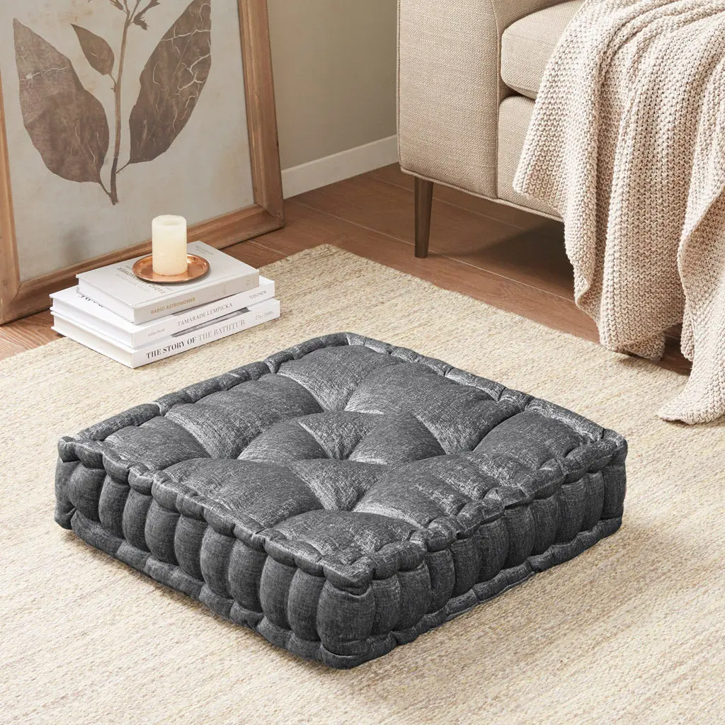 Poly Chenille Square Floor Pillow Cushion Charcoal Polyester Lounge Pillow jla