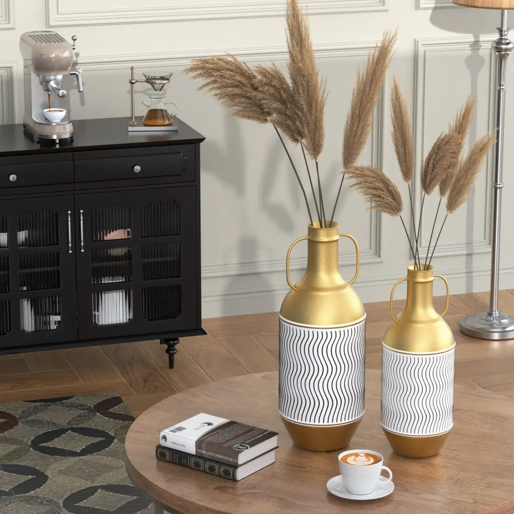 Floor Metal Vase Set 2 Decorative Vintage Gold White Rustic Home Decor yixiu home d-cor