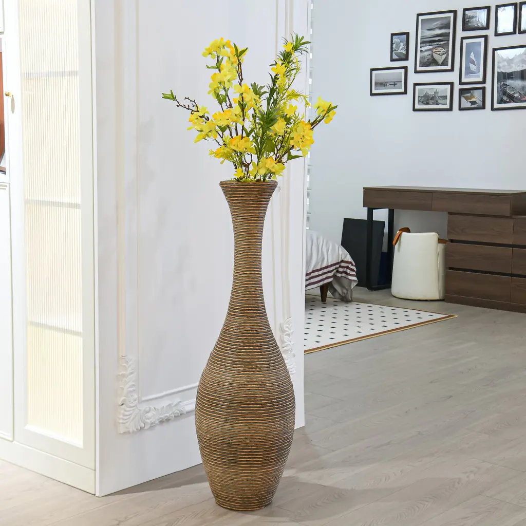 39 Inch Tall Artificial Rattan Floor Vase Elegant Beige Statement Piece Home Decor yixiu home d-cor