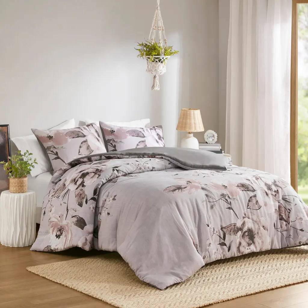 3 Piece Floral Printed Duvet Cover Set King Size Multicolor Microfiber Bedding jla