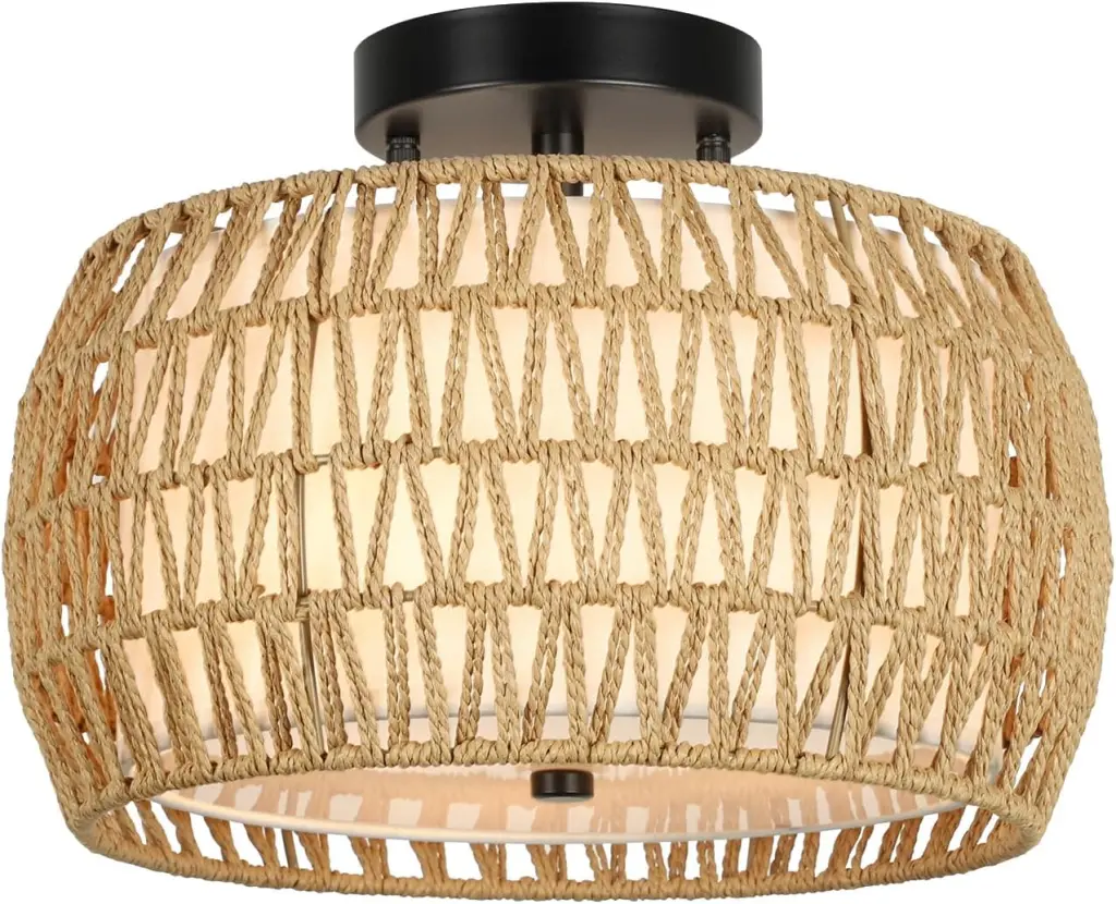 Boho Light Fixtures Ceiling Mount Rattan Semi Flush Mount Ceiling Light dfzj lighting