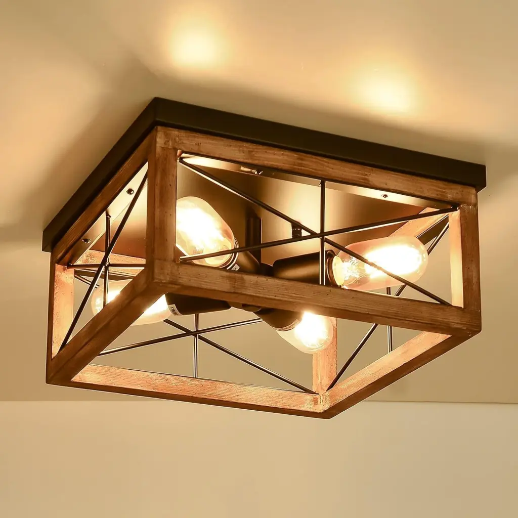 Wooden Flush Mount Ceiling Lights 4 Light Farmhouse Close To Ceiling Fixture dfzj lighting