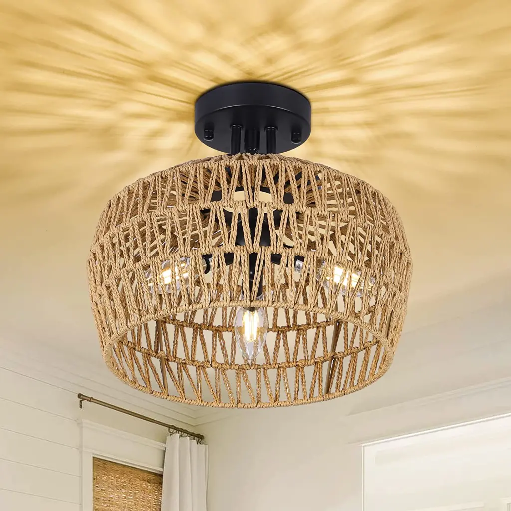 Rattan Semi Flush Mount Ceiling Light Black Brown Woven Design dfzj