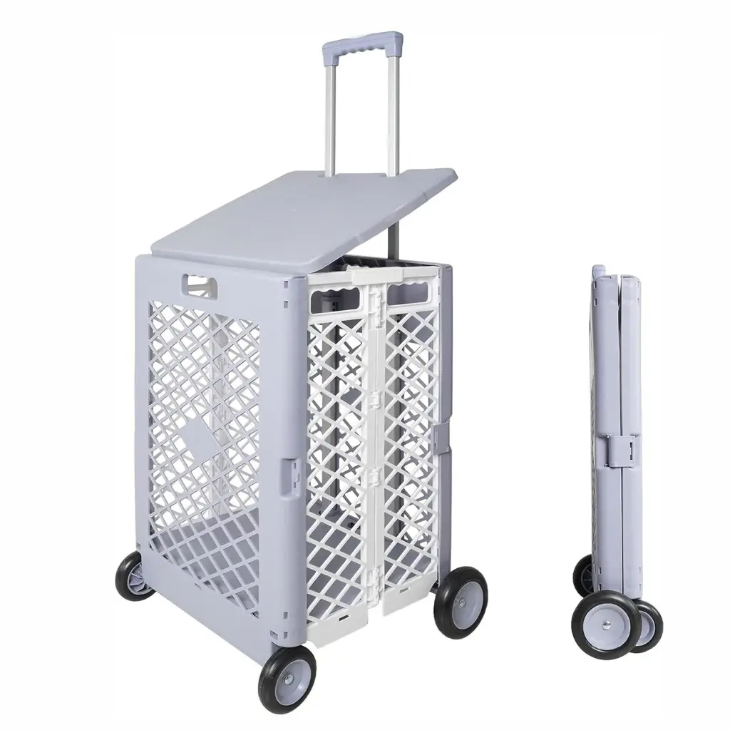 55L Foldable Rolling Cart Wheels Portable Utility Cart Home Office Storage w2181