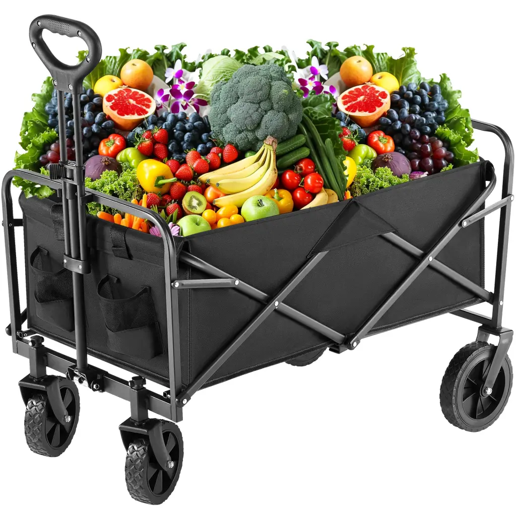 Foldable Wagon Cart Wheels Groceries and Shopping Black w2201
