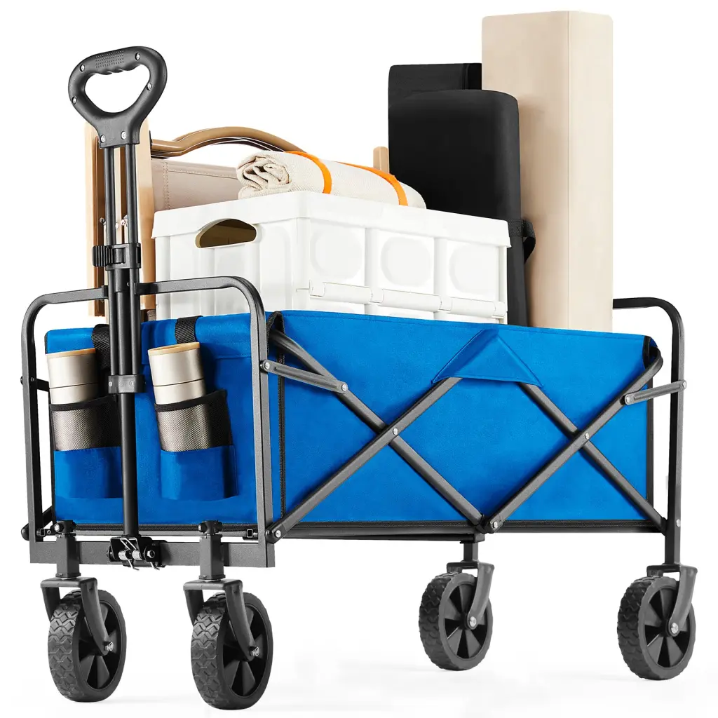 Folding Wagon Cart Wheels Foldable Grocery Cart Small Blue w2201