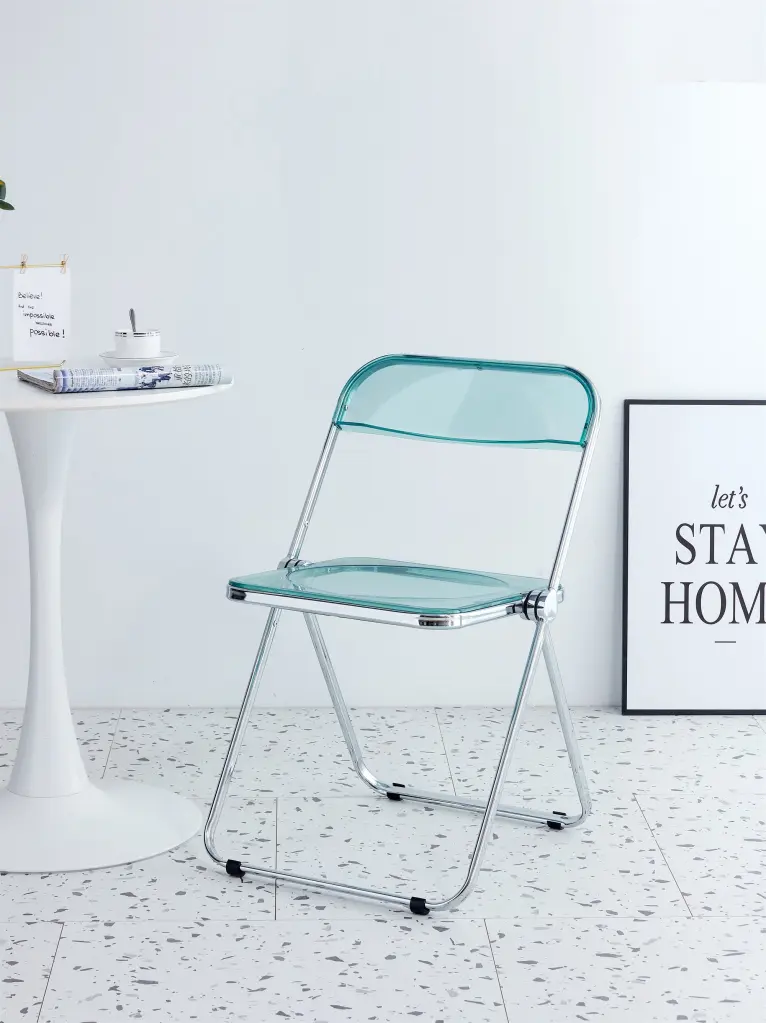 Blue Clear Transparent Folding Chair PC Plastic Living Room Seat d-n furniture