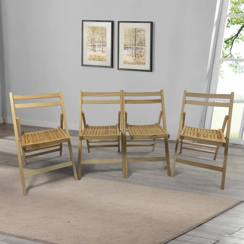 Slatted Wood Folding Chairs Set 4 Portable Event Chairs Wedding Party Banquet leisure home -jy