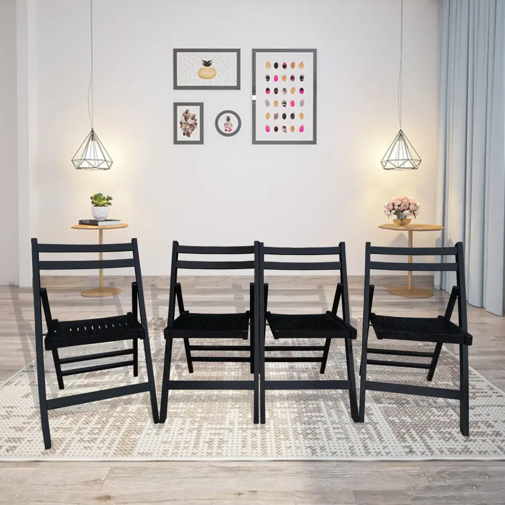 Slatted Wood Folding Special Event Chair Black Set 4 leisure home -jy