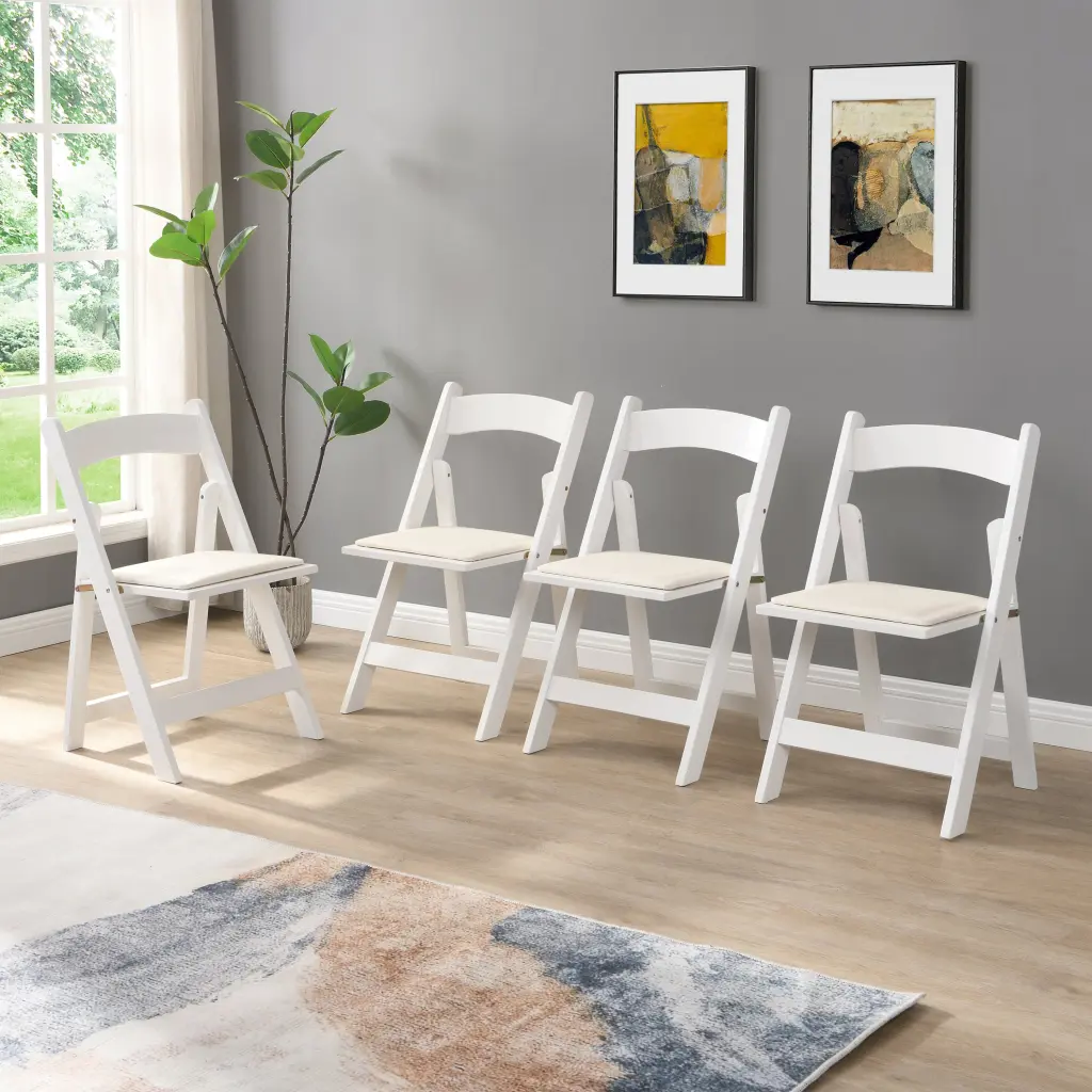 Upholstered Folding Chair Space Saving Easy To Carry 4Pcs Beige leisure home -jy