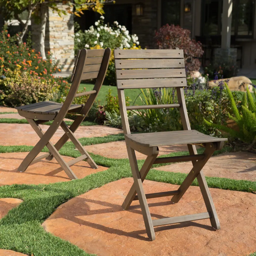 Positano Foldable Chair Grey Acacia Wood Indoor Outdoor Use nh-gardenpara