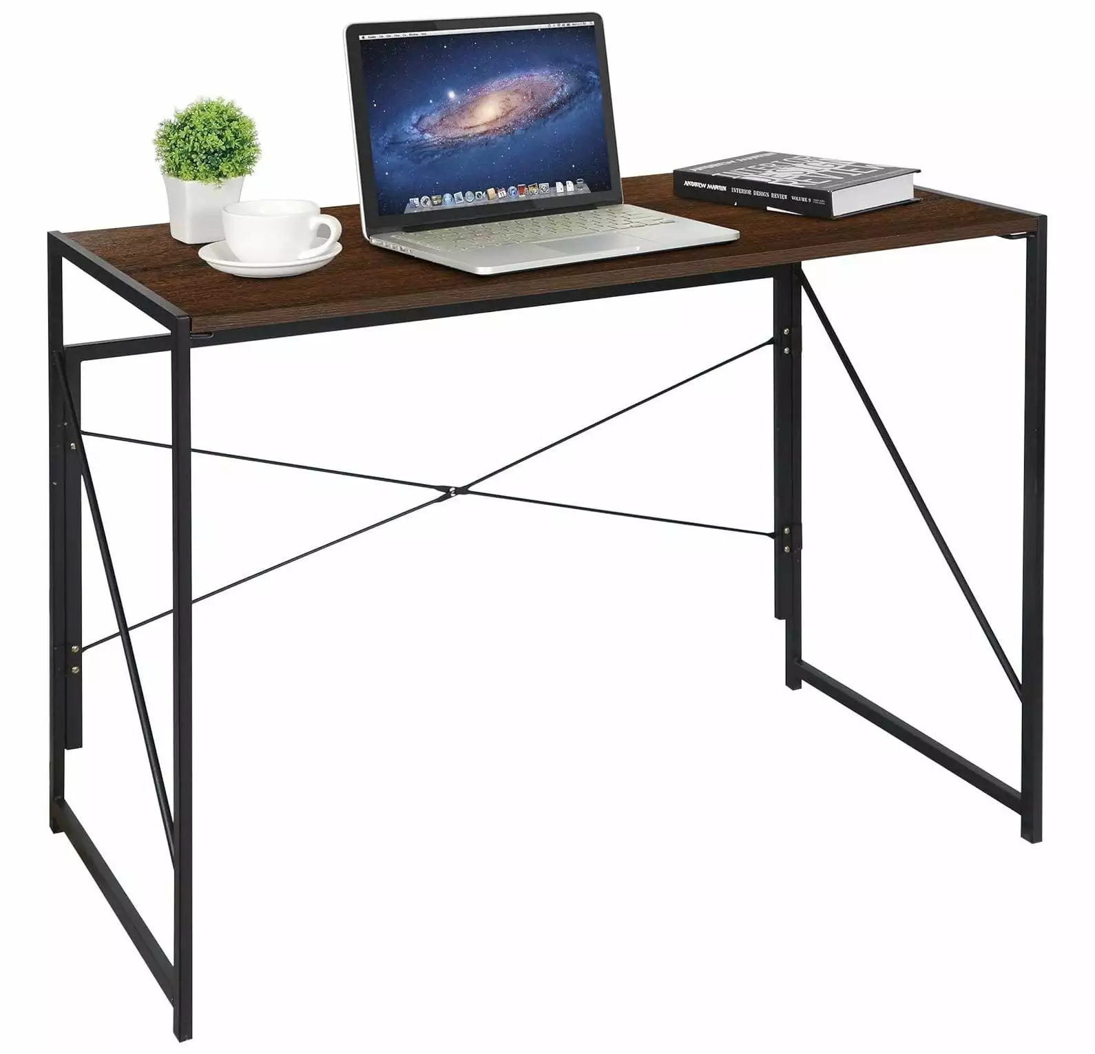 Lwory Folding Computer Desk - 39 Inch Corner Laptop Gaming Table Metal Frame Brown