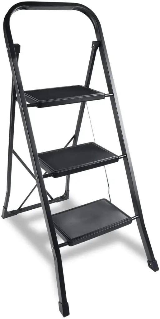 Yssoa 3 Step Folding Ladder Wide Anti Slip Pedal 330 lbs Capacity Lightweight Stool w1134dhs