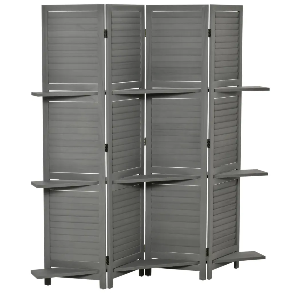 Homcom 4 Panel Folding Room Divider 5.6 Ft Freestanding Paulownia Wood Screen aosom business