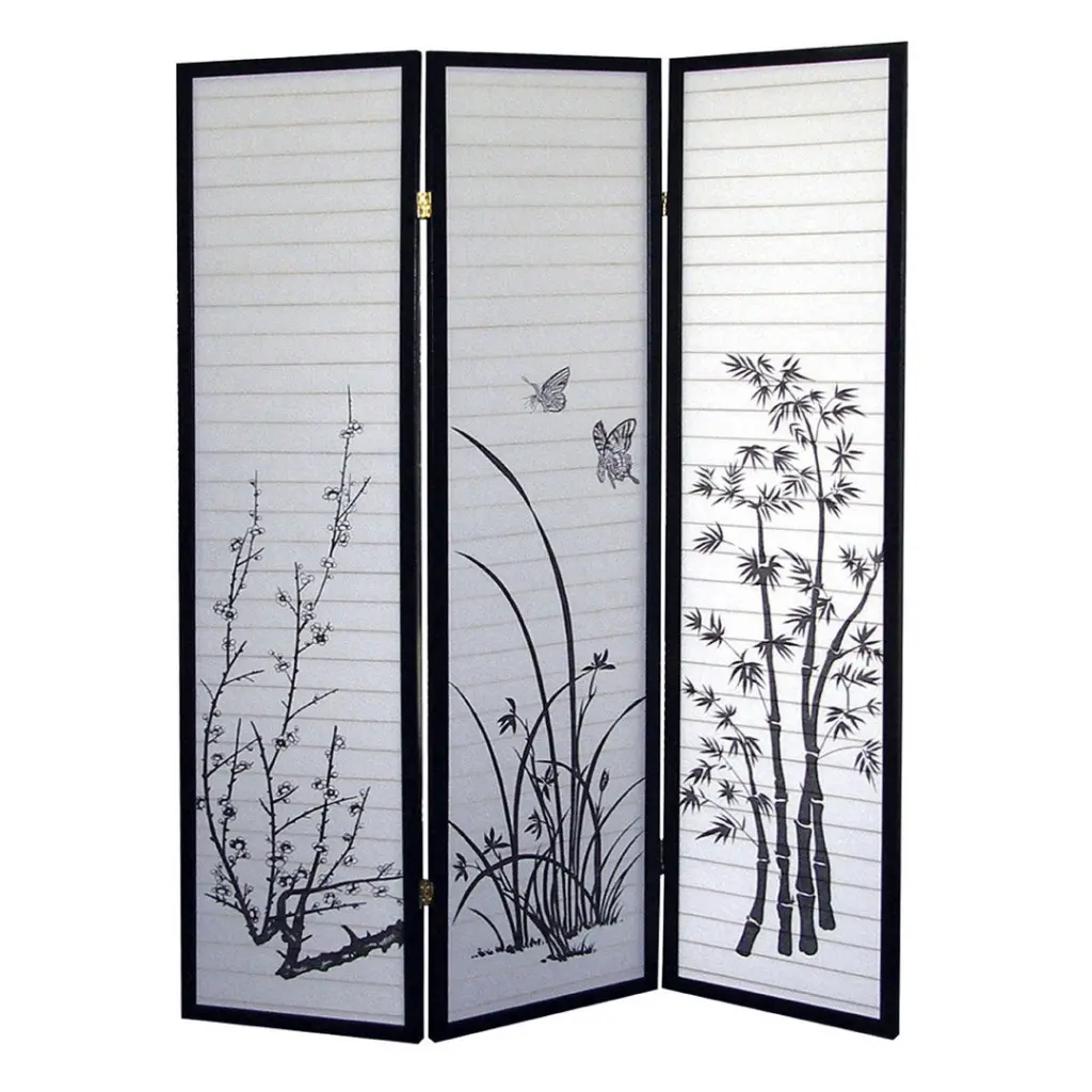 70 Inch Tall 3 Panel Screen Room Divider Floral Design Black Finish california home