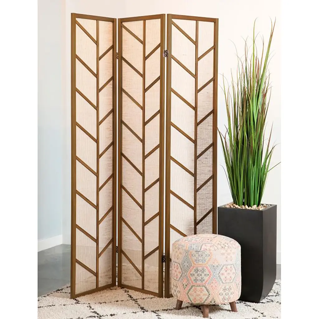 Walnut And Linen Foldable 3 Panel Room Divider Screen Modern Design furniture max
