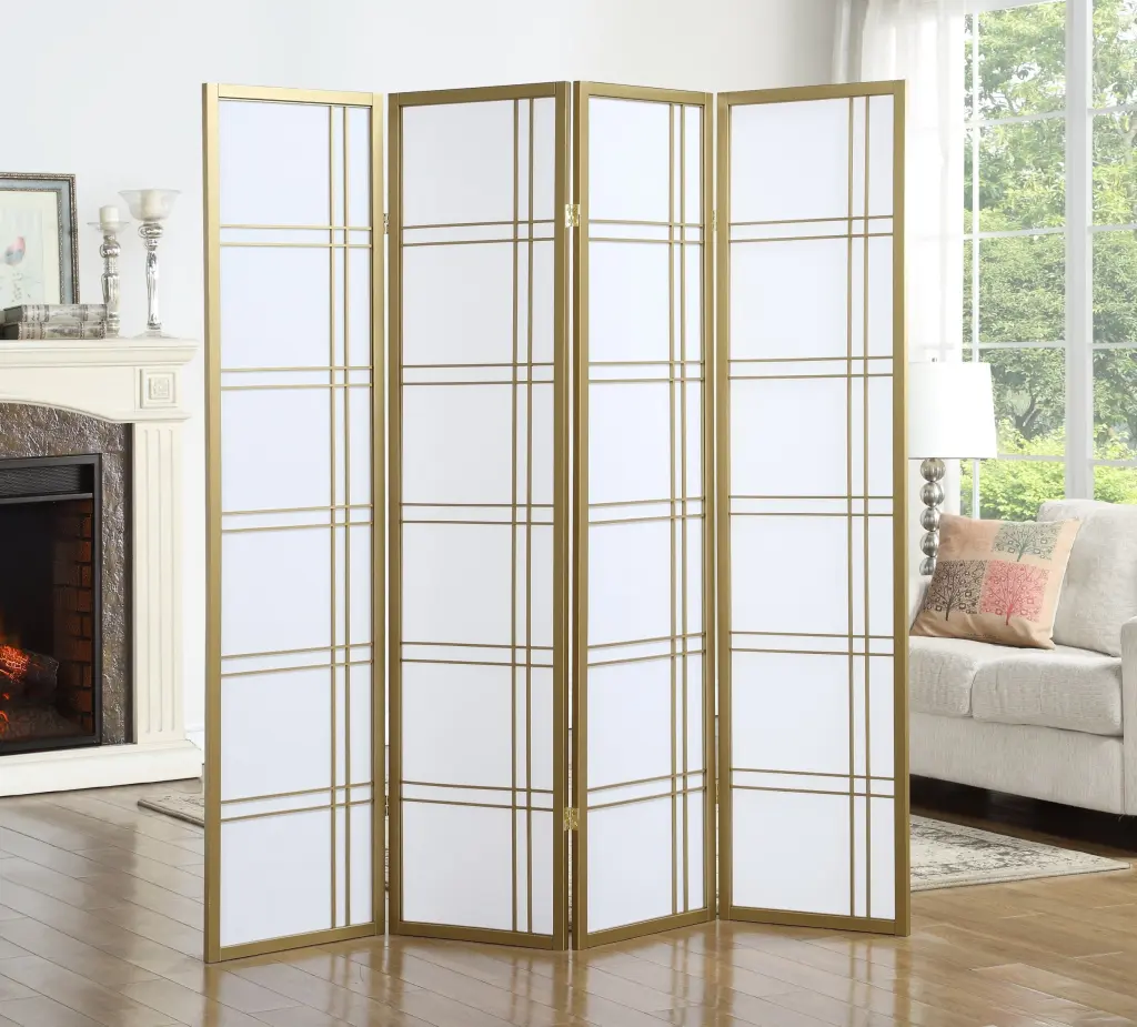 Seto 4 Panel Room Divider Screen Gold Wood and Paper hz