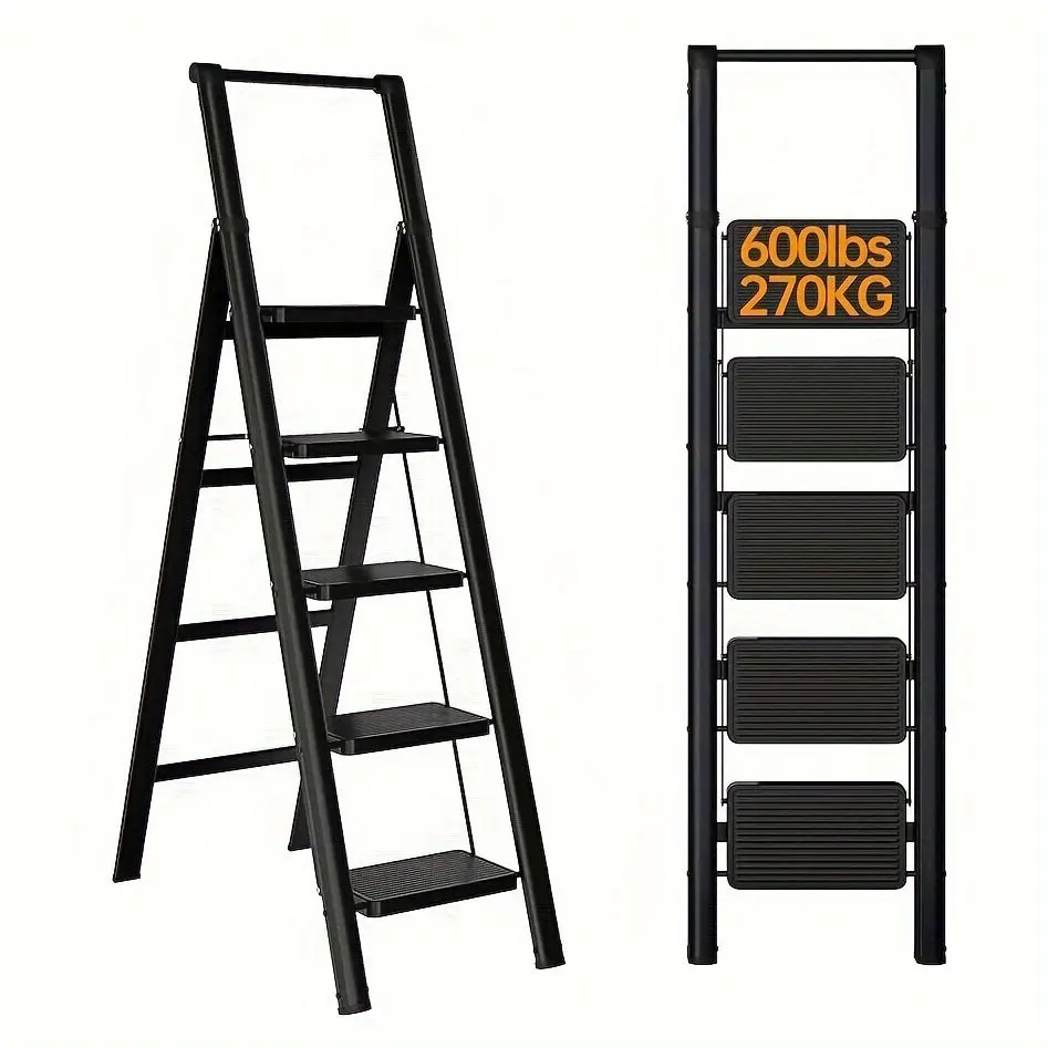 5 Step Ladder Folding Step Stool Anti Slip Wide Pedals Home Use seclimb