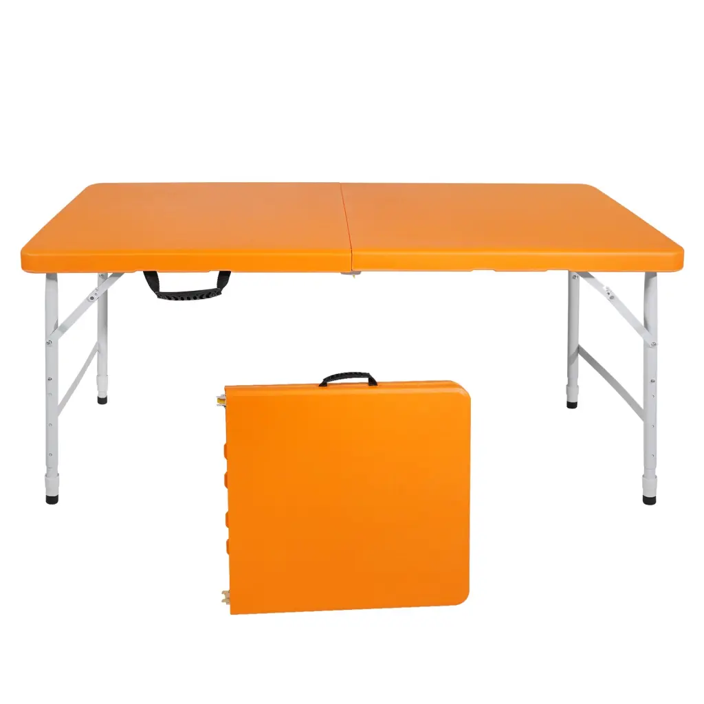 4Ft Orange Folding Table Indoor Outdoor Portable 135Kg Weight Capacity mgsport