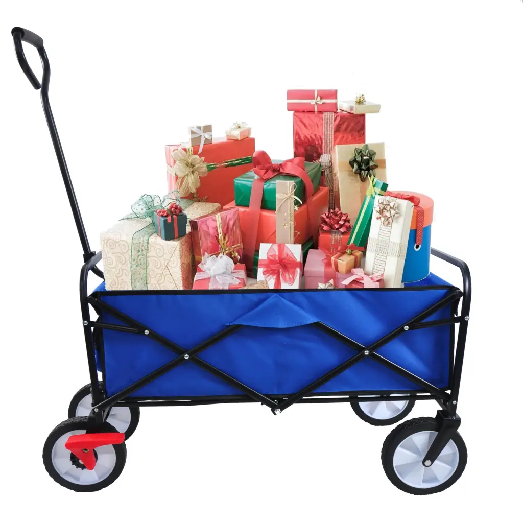 Blue Metal Folding Wagon Cart Garden Shopping or Beach qdxfl