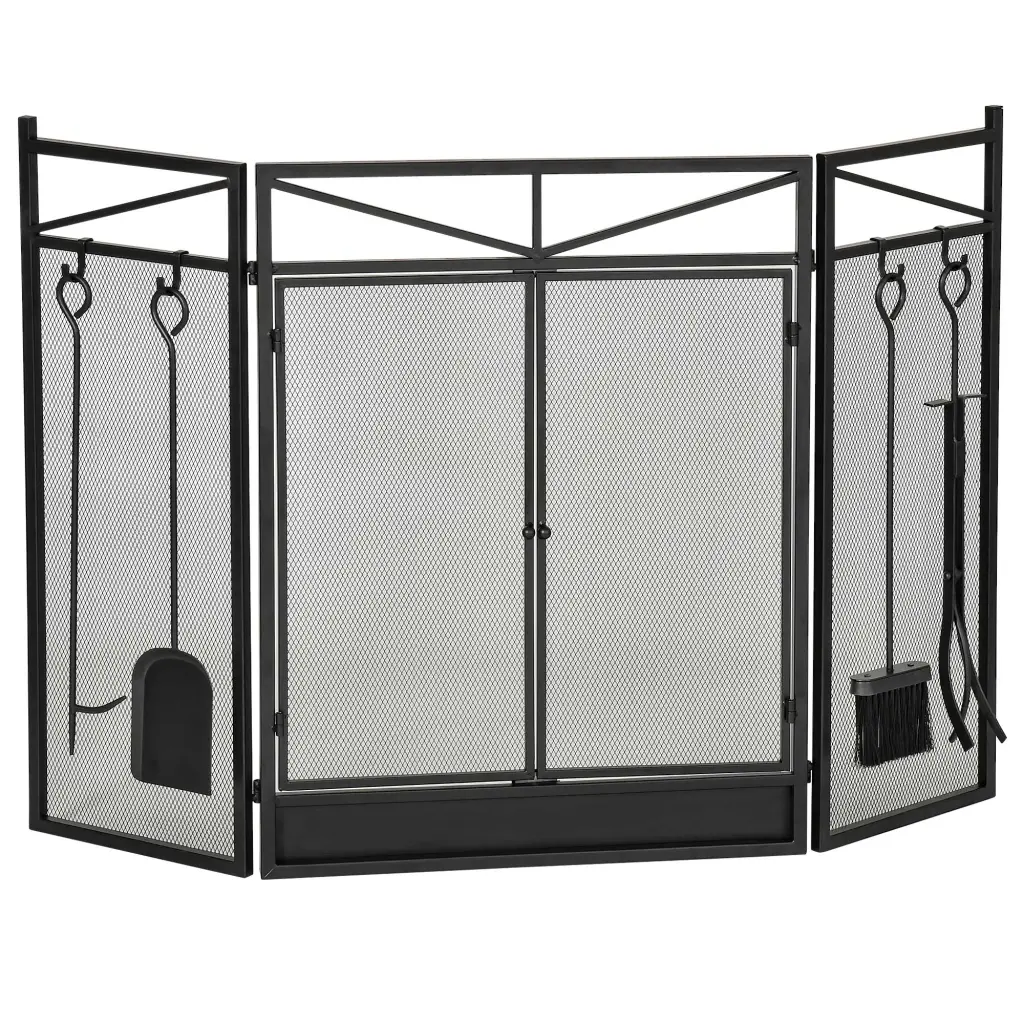 3 Panel Folding Fireplace Screen Magnetic Doors Fireplace Safety aosom business