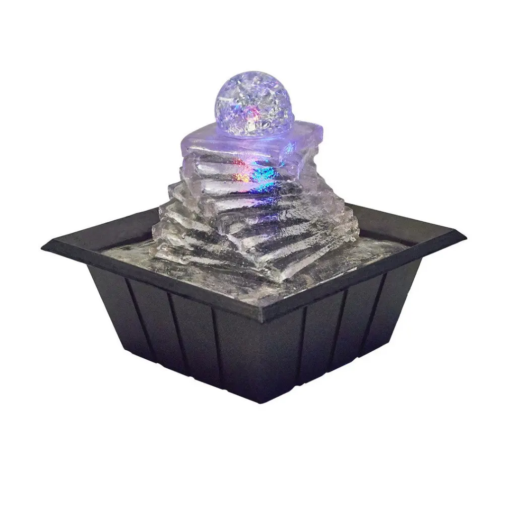 8 Inch Tall Polyresin Indoor Fountain LED Light And 1L Capacity Spiral Design california home