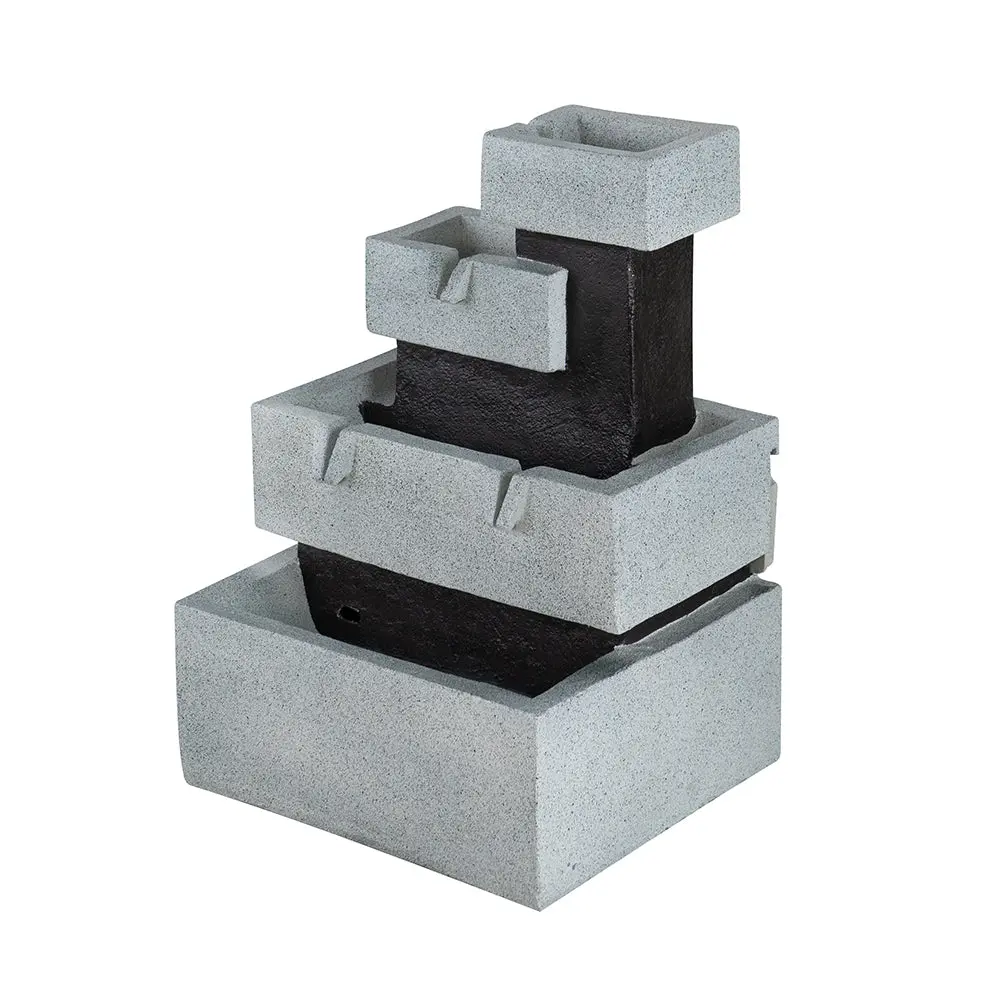 13.6X15.7X22.4 Inch Decorative 4 Tier Gray And Black Block Fountain LED Lights Outdoor Garden Decor w2078