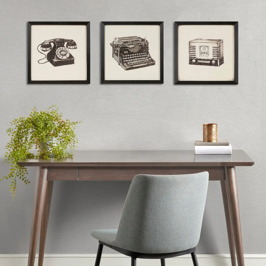3 Piece Framed Wall Art Set Black MDF jla
