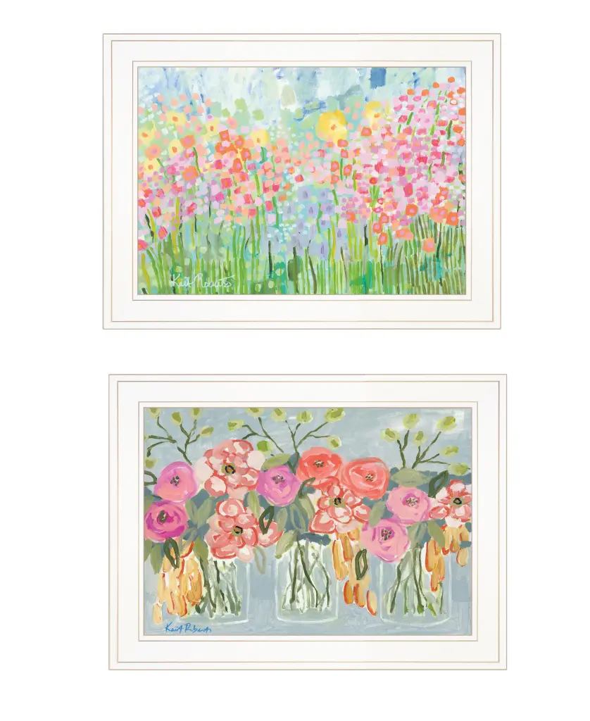 Garden Flowers II 2 Piece Vignette Kait Roberts Ready To Hang Framed Wall Art Set trendy decor 4u