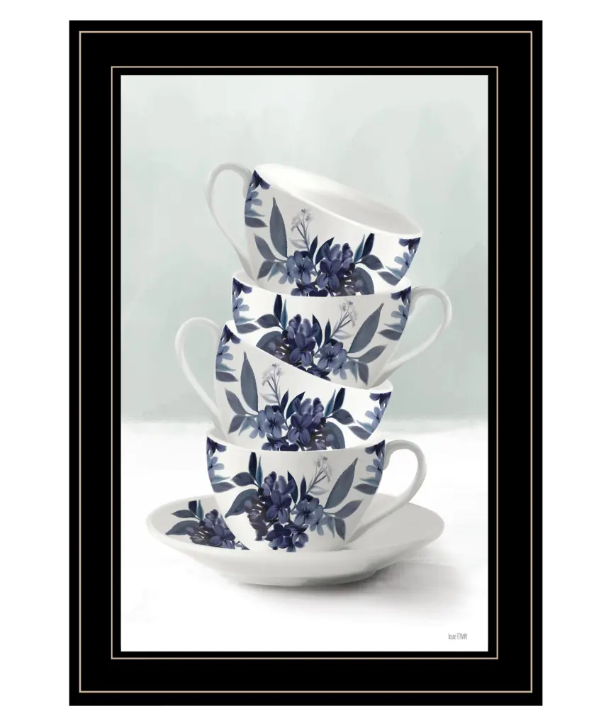 Tea Tower Blue Houtilize Fenway Ready to Hang Framed Print Black Frame Wall Decor trendy decor 4u