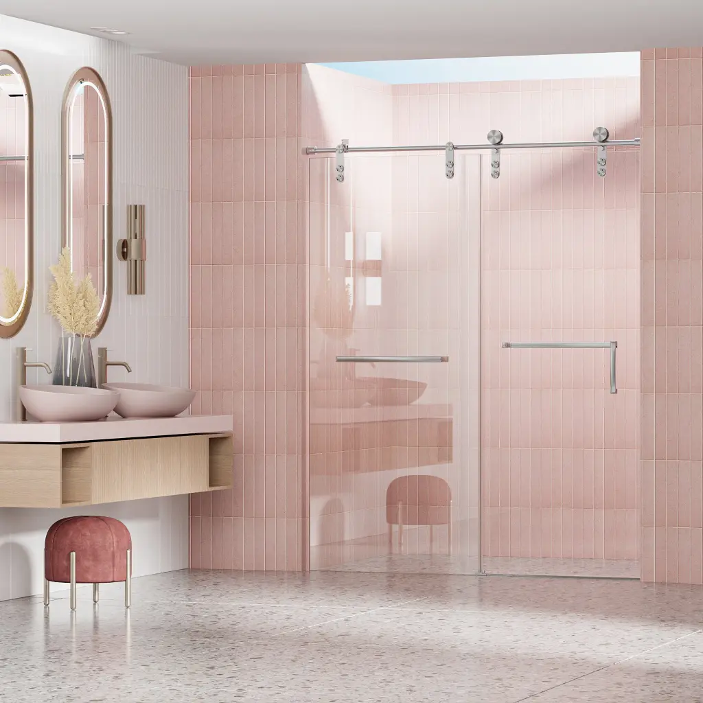 56 60 W X 76 H Frameless Shower Door Single Sliding 5 16 8Mm Clear Glass bathininc