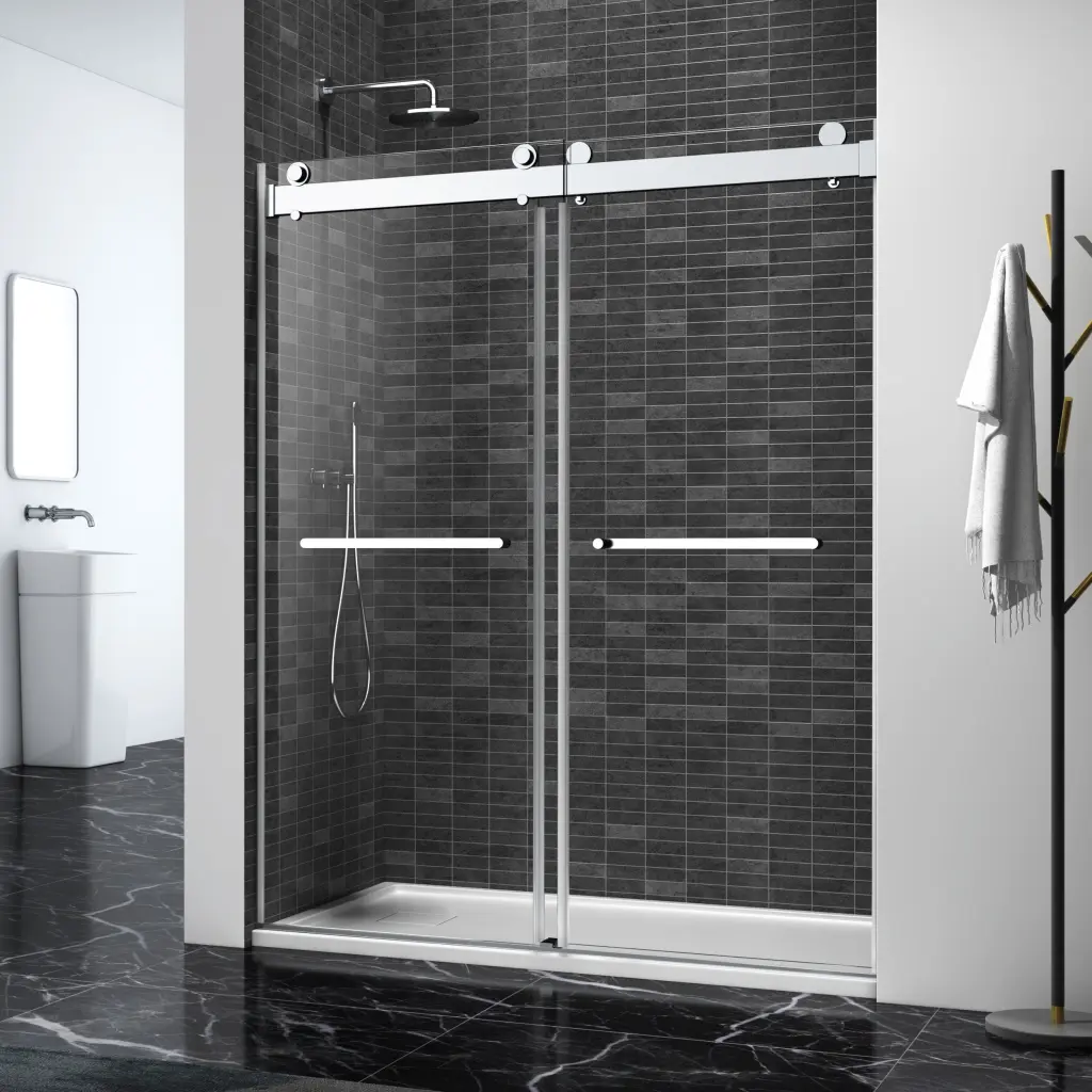 43 48 . W X 76 . H Sliding Frameless Soft Close Shower Door P bathininc