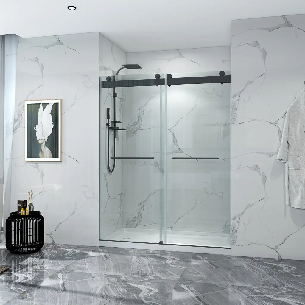 60x76 Double Sliding Frameless Shower Door - Matte Black Buffer w1056 clovis