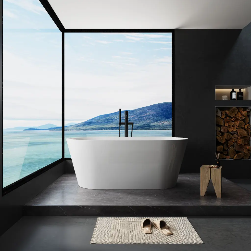 55 Inch Acrylic Freestanding Bathtub Contemporary Soaking Tub Chrome Fixtures bathin