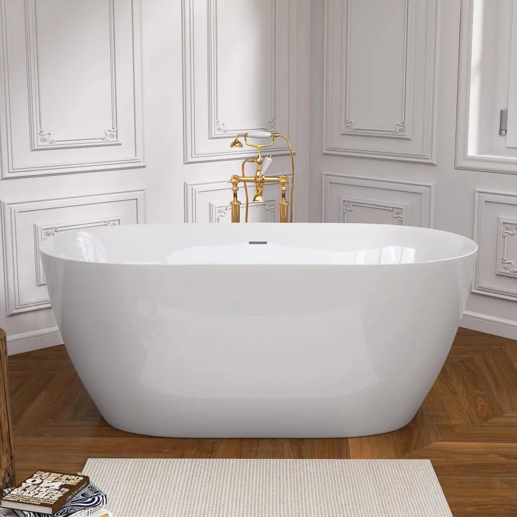 55 Inch Acrylic Freestanding Bathtub Contemporary Soaking Tub White w988