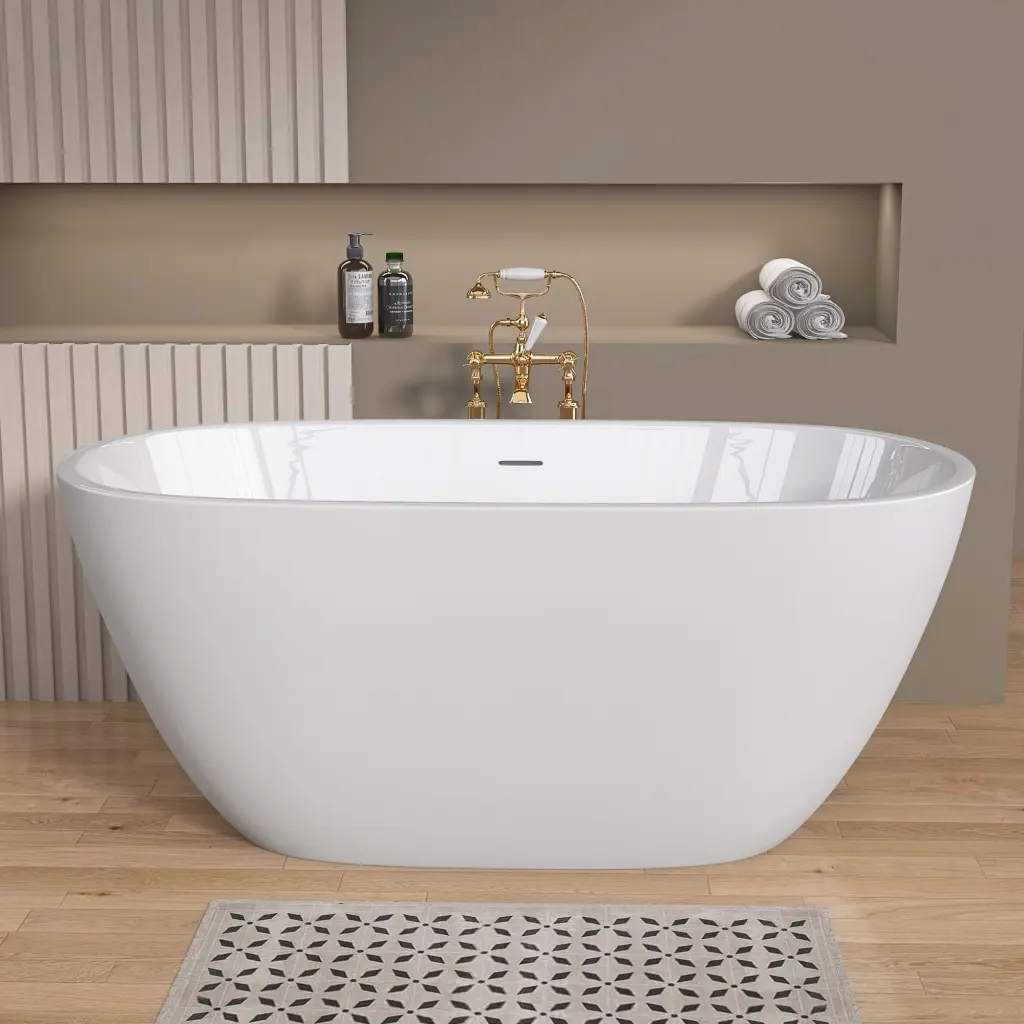 55 Inch Acrylic Freestanding Bathtub Contemporary Soaking White Tub w988