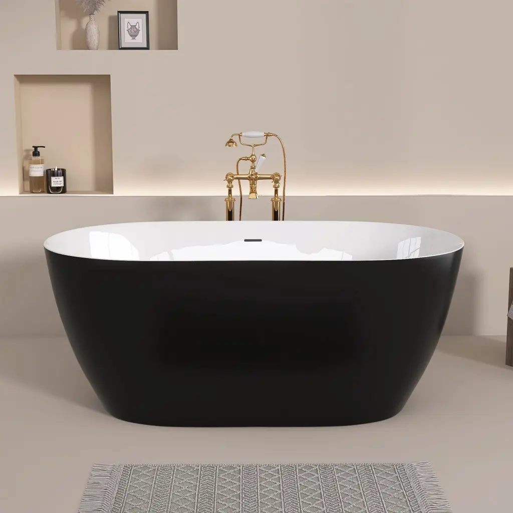 51 Inch Acrylic Freestanding Bathtub Contemporary Soaking White Tub Drain w988