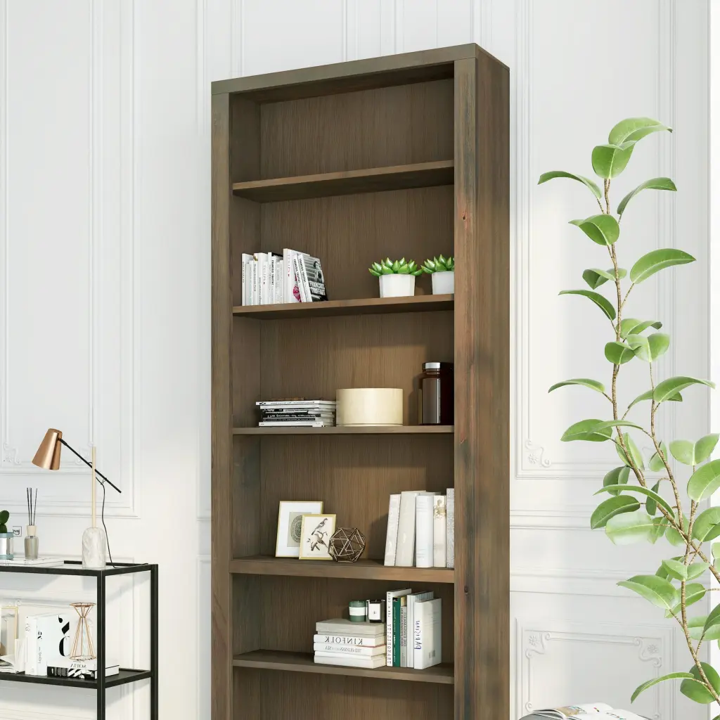 Joshua Creek 84 Inch High 6 Shelf Bookcase No Assembly Required Barn Wood Storage Solution bridgevine home