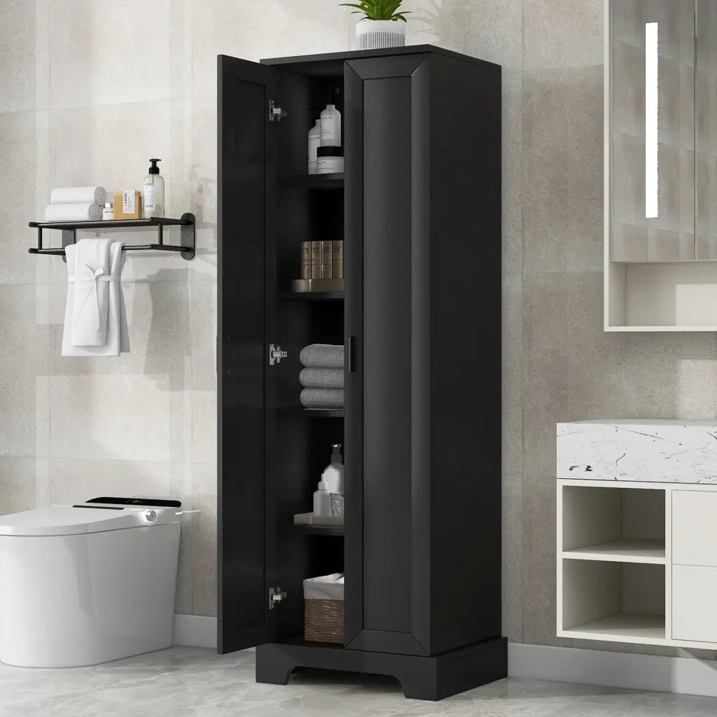 Storage Cabinet Two Doors Adjustable Shelves Bathroom Office Organizer by