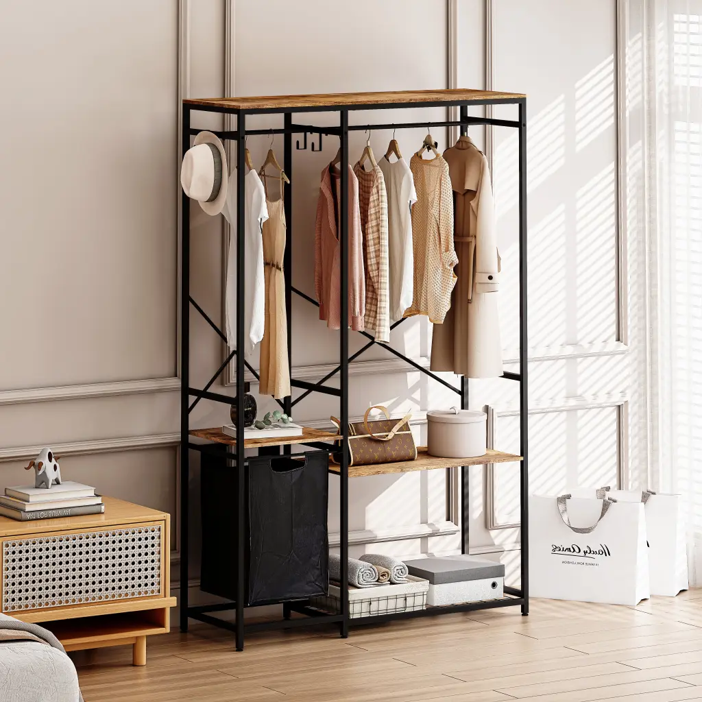 Travel-friendly Wardrobe Clothes Rack Freestanding Clothing Rack Bottom Shelf spribung