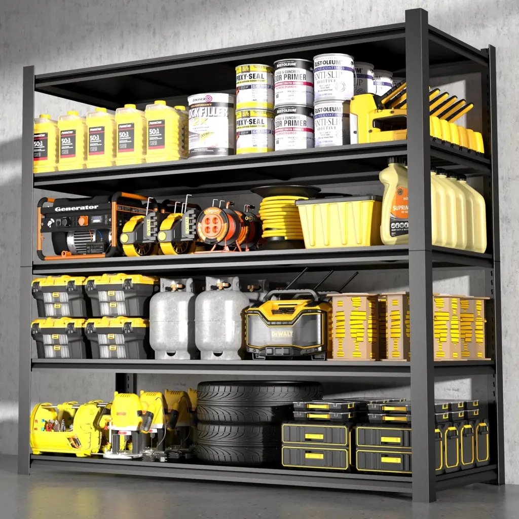 23.62 Inches Wide Black Metal Shelves 5 Removable Dividers Large Storage Rack sunnyfurniture