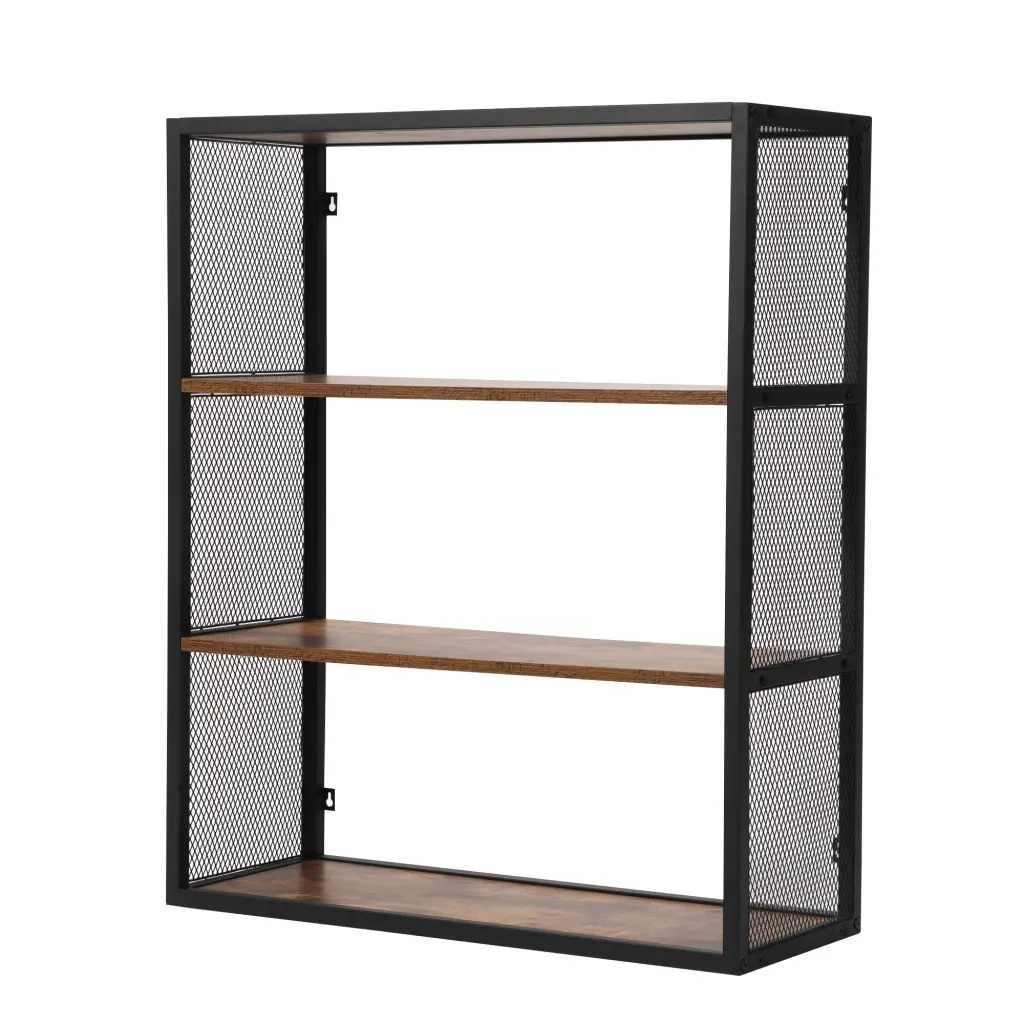 Three Layer Storage Rack Retro Brown Brown Mdf Shelving Unit w2181