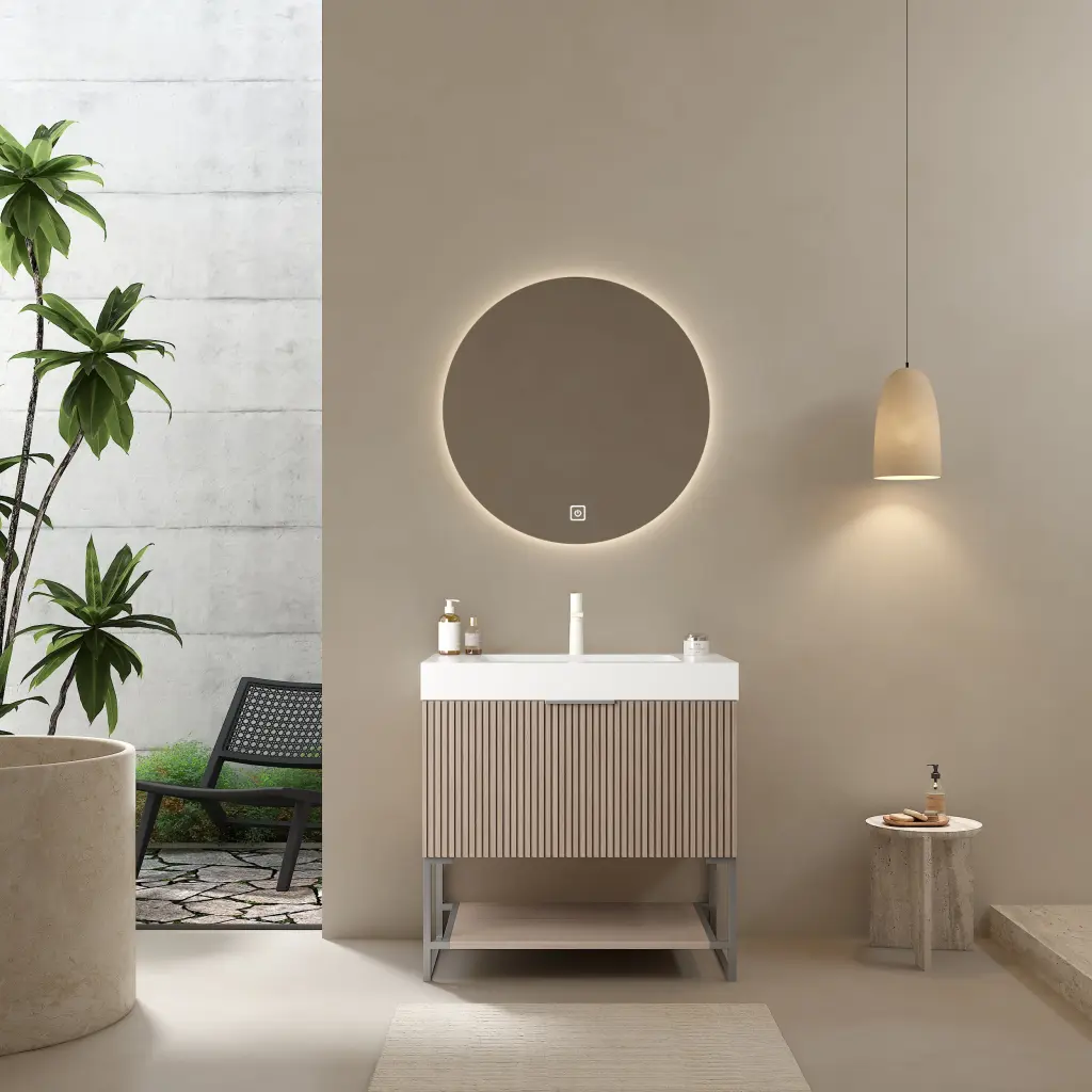 Yolan 30 Inch Bathroom Vanity Sink Freestanding Plywood Striped Storage anicco lab