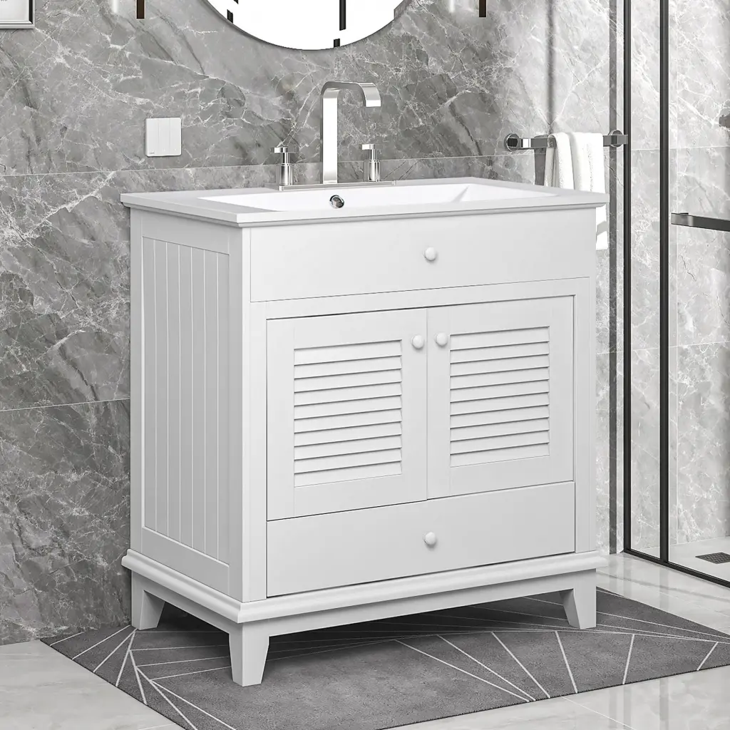 30 Inch Bathroom Vanity Sink Cabinet Two Doors One Drawer Modern Design by
