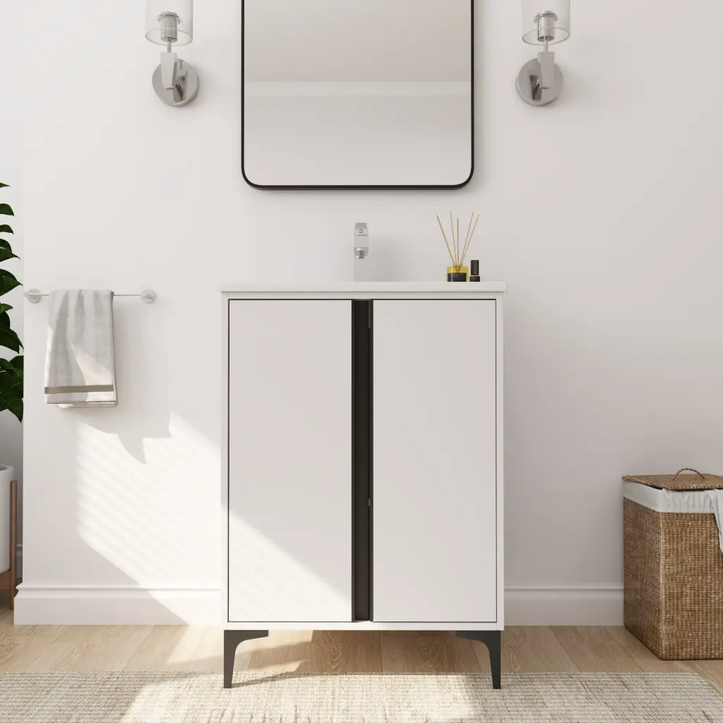 24 Inch Freestanding Bathroom Vanity Ceramic Sink White Modern Storage Cabinet g-lemon